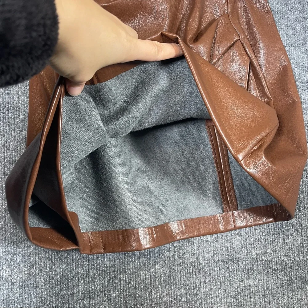 Wilfred Aritzia‎ Womens 2 Brown Wrap Angie Skirt High Waist Vegan Leather Lined